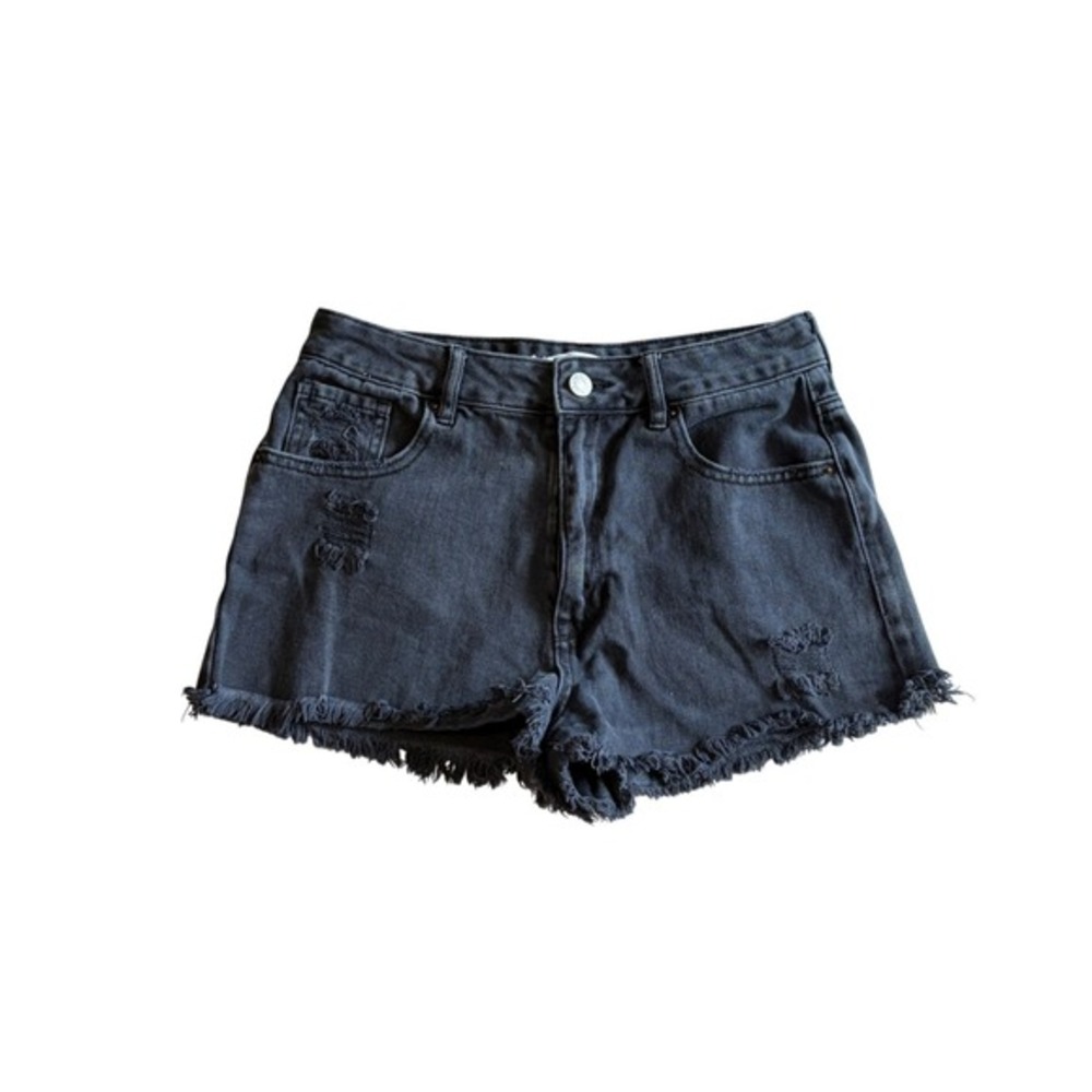 Pacsun High Rise Festival Jean Shorts Black Wash Distressed Denim 26